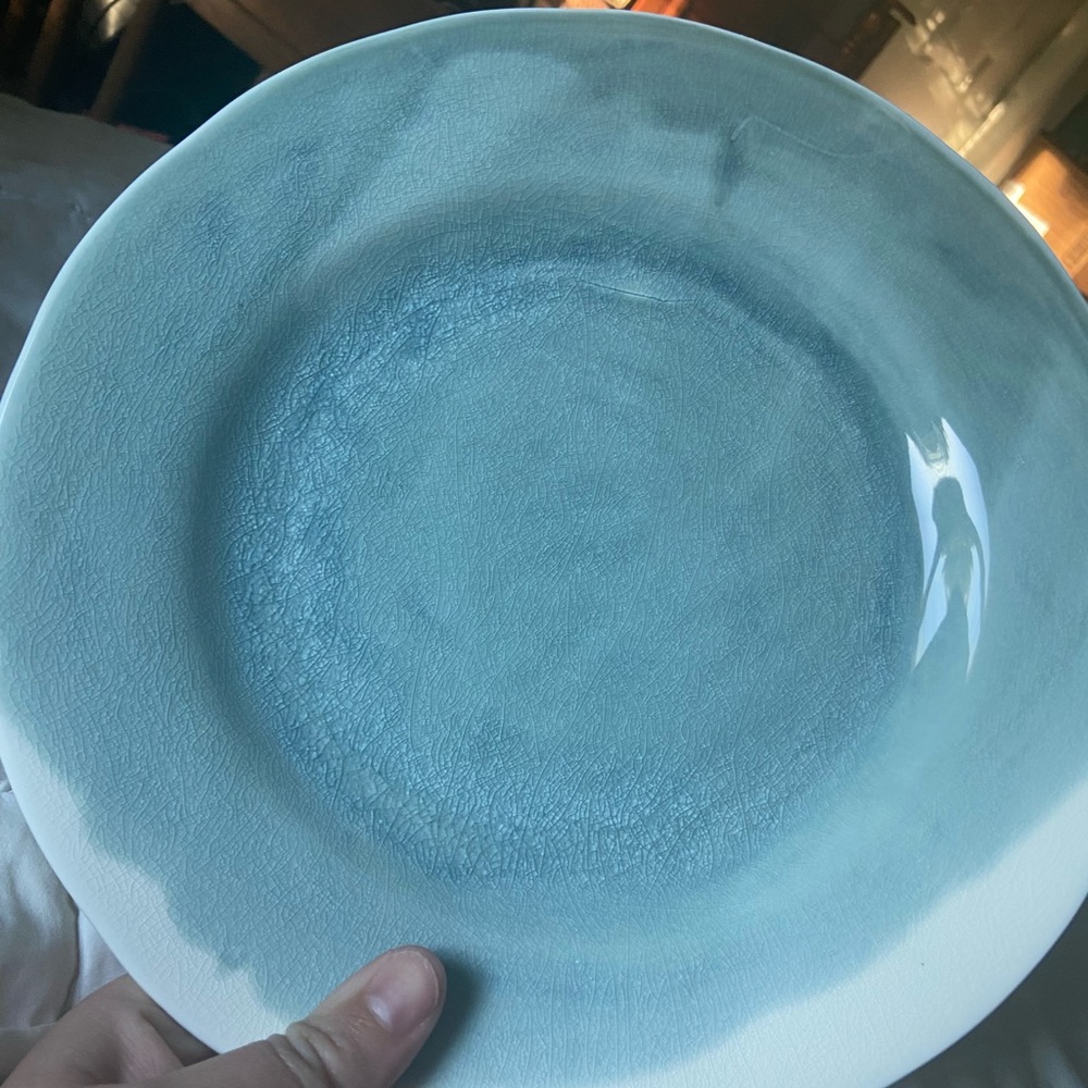 Anthropologie Washed Turquoise Blue Glaze Dinner Plates (set of 2)
